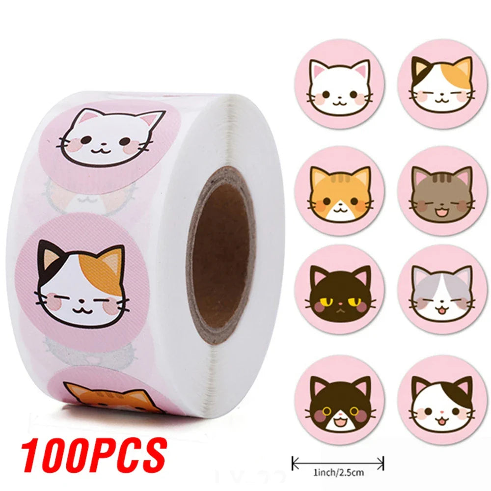 100-500pcs Cartoon Cat Stickers For School Reward Stickers Classroom Decoration Encouragement Sticker For Student Teacher (ONLINE ORDER ONLY)