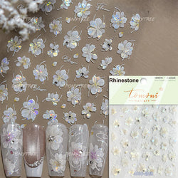White Flower Colourful Butterfly Pearl Petal Beautiful Garden Charming Plant 5D Self Adhesive Nail Art Stickers Manicure Decals (ONLINE ORDER ONLY)
