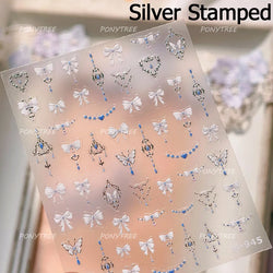 Retro Blue Bowknot Butterfly Love Heart Pendent Hot Stamping Gold Silver Adhesive Nail Art Stickers Manicure Decals Wholesale (Online Order Only)