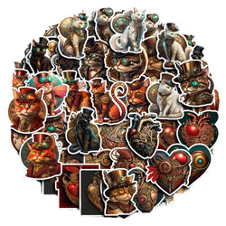 10/30/50pcs Vintage Steampunk Cat Sticker Packs (ONLINE ORDER ONLY)