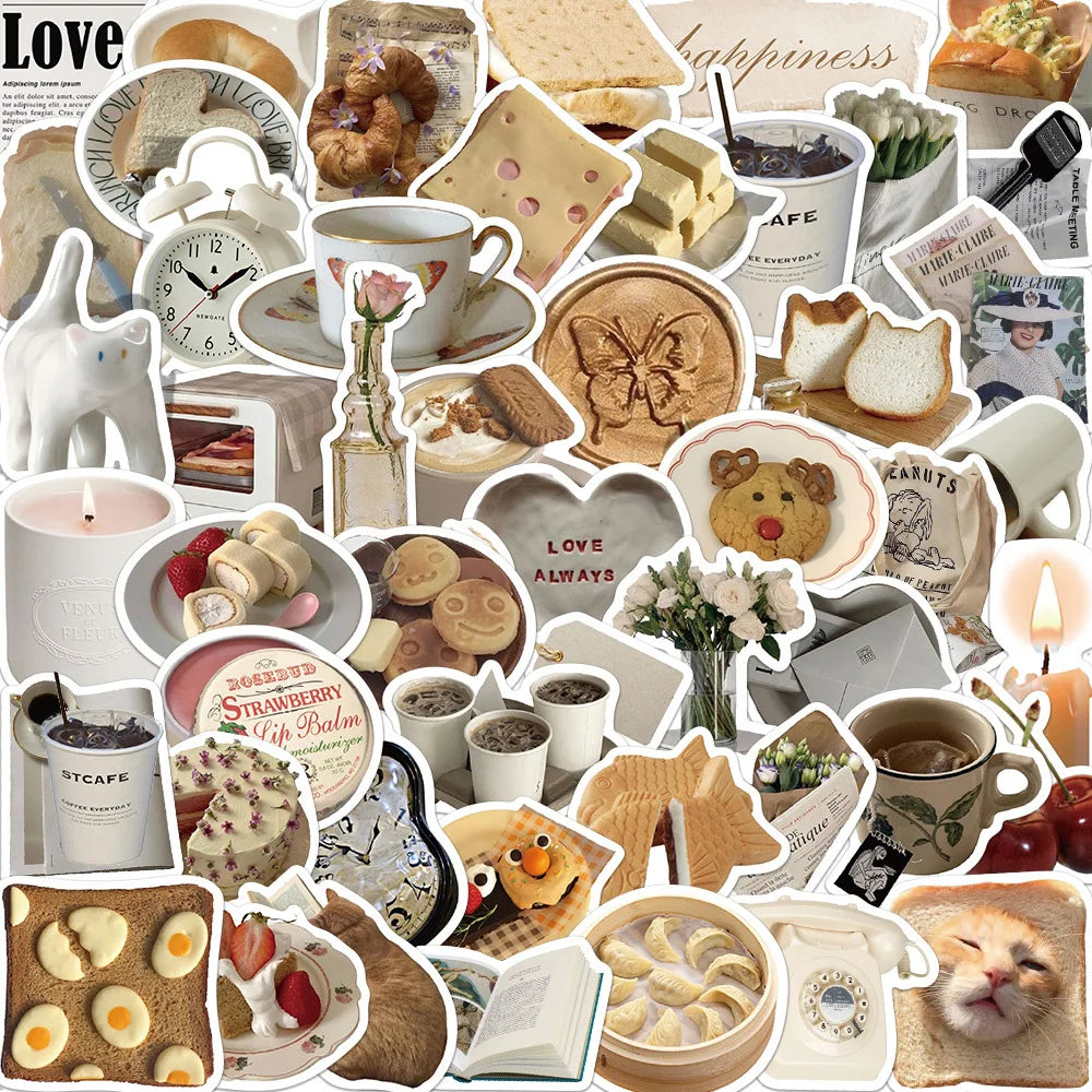 Cute Cartoon Food Stickers Kawaii Cat Decals for Notebook, Fridge, Suitcase, Phone, Guitar, Bike, Car (10/30/50pcs) (ONLINE ORDER ONLY)