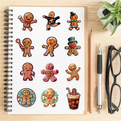 10/30/50PCS Christmas Gingerbread Man Cartoon Stickers Decals Gift Waterproof Laptop Luggage Fridge Phone Suitcase Bike DIY Toys (Online Order Only)