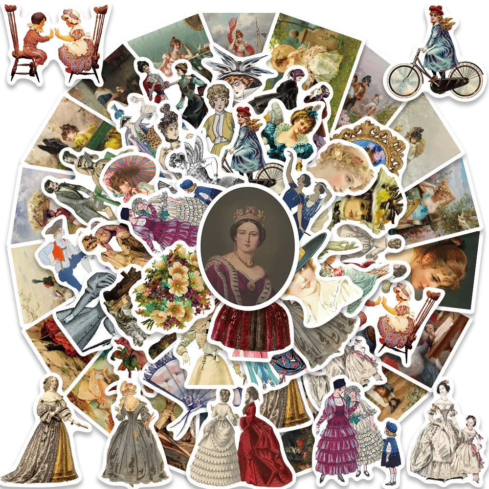52PCS Vintage Lady Stickers for Laptop Scrapbooking Motorcycle Skateboard Luggage Retro Decals (Online Order Only)