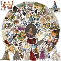 52PCS Vintage Lady Stickers for Laptop Scrapbooking Motorcycle Skateboard Luggage Retro Decals (Online Order Only)