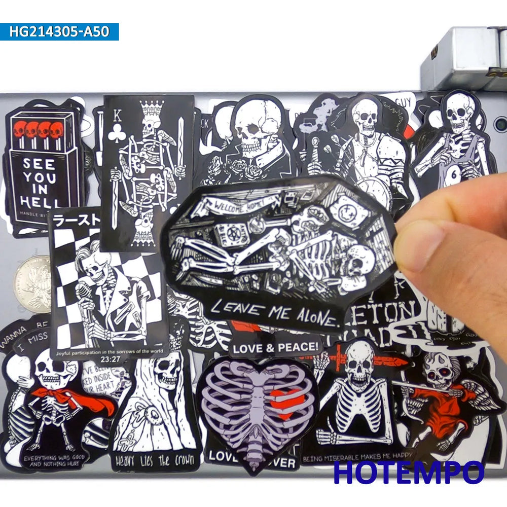 20/30/50Pieces Dark Style Humor Slogan Funny Skeleton Stickers for Phone Motorcycle Car Bike Suitcase Skateboard Laptop Sticker (Online Order Only)