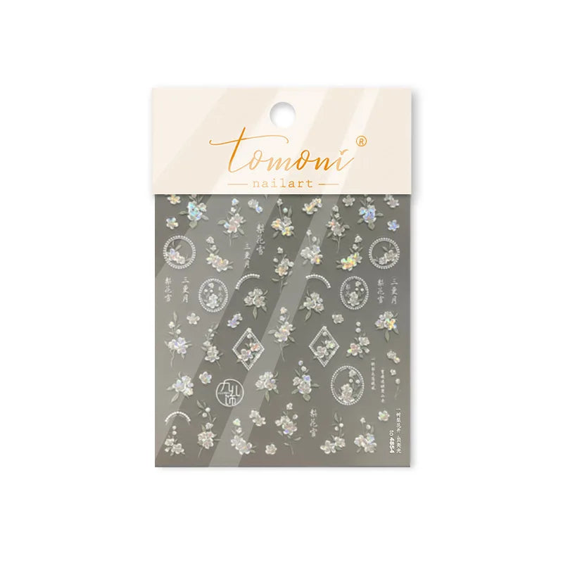 Pink Peach Blossom Flower White Pear Romantic Archaistic Swallow Window Adhesive Nail Art Stickers Rhinestone Manicure Decals (ONLINE ORDER ONLY)