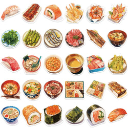 30Pcs Japanese Gourmet Food Stickers for Laptop Scrapbook Waterproof Cartoon Graffiti Decals Cute Sticker Toys Decor (ONLINE ORDER ONLY)
