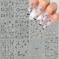 1pcs 5D Floral Nail Art Stickers Acrylic Flowers Decals with Glitter Self-Adhesive Elegant Silver Black Blossoms Theme Nail Art* (ONLINE ORDER ONLY)