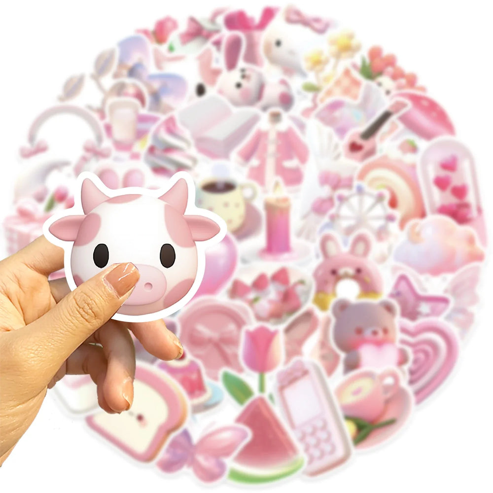 50PCS Kawaii Pink Love PVC Sticker Aesthetic Korean Stationery Decoration Scrapbooking School Supplies for Kids (ONLINE ORDER ONLY)