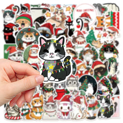 10/50pcs Kawaii Cartoon Christmas Cat Aesthetic Stickers Kids Toy Diary Laptop Scrapbook New Year Decoration Graffiti Sticker (Online Order Only)