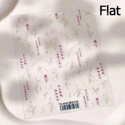 Pink Purple Orchid Hibiscus Rosa-sinensis Flower Butterfly Antique Lattice Window Adhesive Nail Art Stickers  Manicure Decals (Online Order Only)