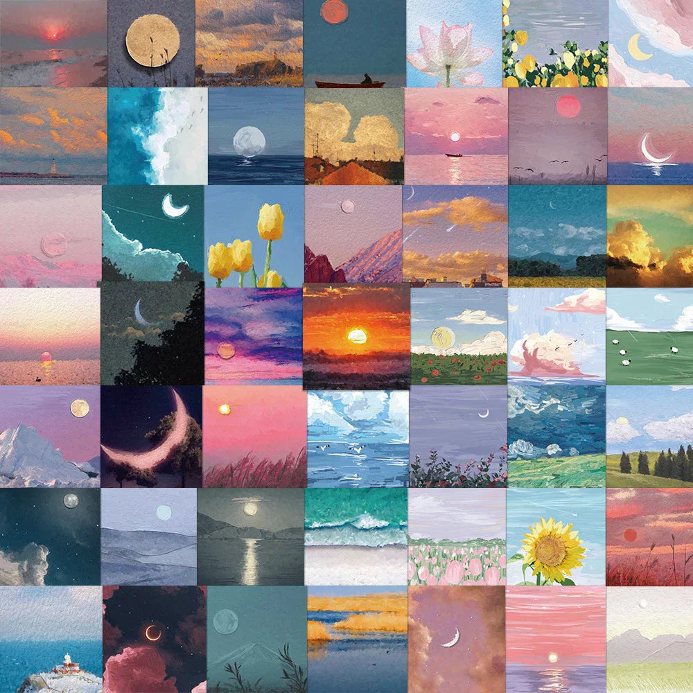 Oil Painting Landscape Stickers - Aesthetic Waterproof Decals for Laptop, Phone, Diary, Car, Guitar, Kid Toy (10/30/50pcs) (Online Order Only)