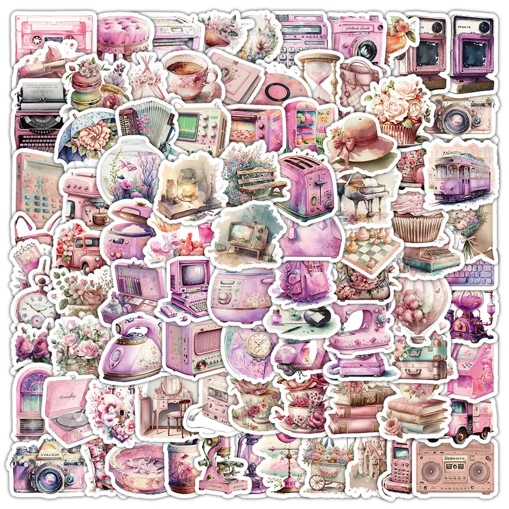 Retro Pink Cartoon Aesthetic Stickers for Laptop, Phone, Luggage, Car - 10/30/50/100pcs (Online Order Only)