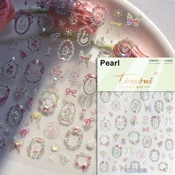 Romantic Candle Holder Lace Rambler Rose Pink Flower Bowknot Candlestick Ribbon Adhesive Nail Art Stickers Shiny Manicure Decals (ONLINE ORDER ONLY)