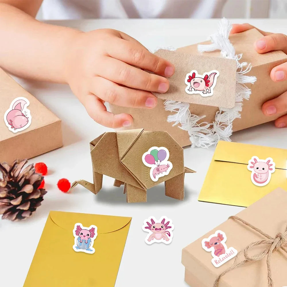 500pcs Cute Cartoon Axolotl Stickers Children Reward Label Encouragement Scrapbooking Decoration Stationery Animals Sticker Toys (ONLINE ORDER ONLY)