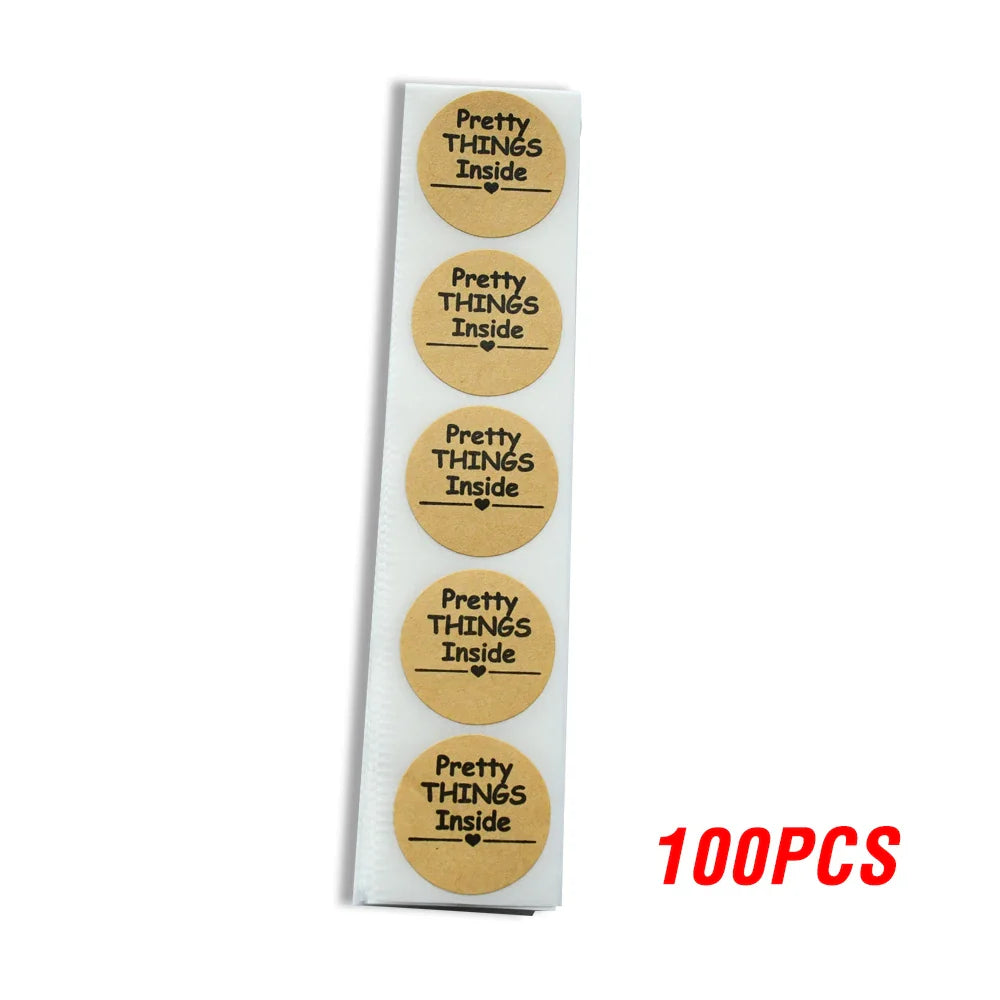 100-500pcs Round Paper Pink Pretty Things Inside Stickers Gold Thank You Stickers For Small Business Packaging Seal Label (ONLINE ORDER ONLY)