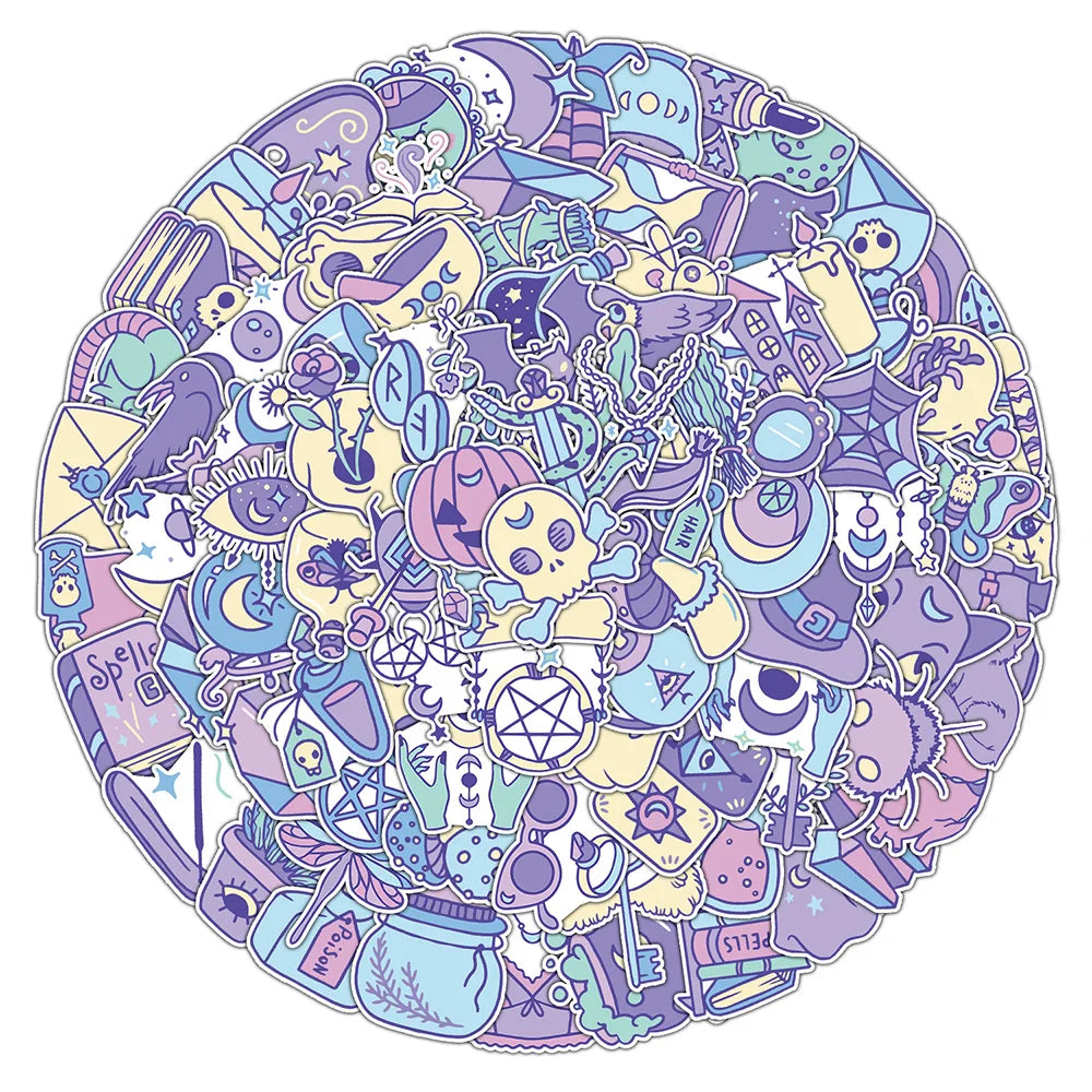 Purple Witch Magic Cartoon Stickers - 10/30/50/100PCS for Laptop, Luggage, Snowboard, DIY Graffiti Decals (Online Order Only)