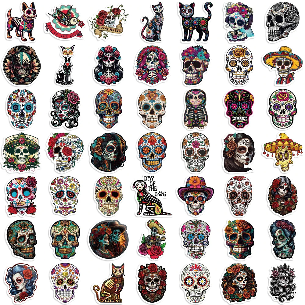 50PCS Day of the Dead Halloween Graffiti Sticker Skateboard Suitcase Guitar Kettle Deco Laptop Waterproof Phone Case (ONLINE ORDER ONLY)