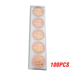 100-500pcs Round Paper Pink Pretty Things Inside Stickers Gold Thank You Stickers For Small Business Packaging Seal Label (ONLINE ORDER ONLY)
