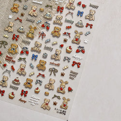 Charm Retro Bear Candy Cake Bowknot Rabbit Bunny Strawberry Footprint Muffin 3D Adhesive Nail Art Stickers Chic Manicure Decals (ONLINE ORDER ONLY)