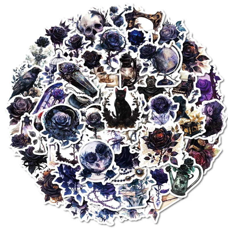 10/30/50PCS Dark Purple Rose Sticky PVC Sticker Aesthetic Children's Stationery DIY Decoration Scrapbooking School Supplies (ONLINE ORDER ONLY)