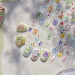 Soda Fruit Beverage Bottle Bear Watermelon Popsicle Dessert Ice Cream Cat Cherry Strawberry Bow Summer Nail Art Stickers Decals (ONLINE ORDER ONLY)