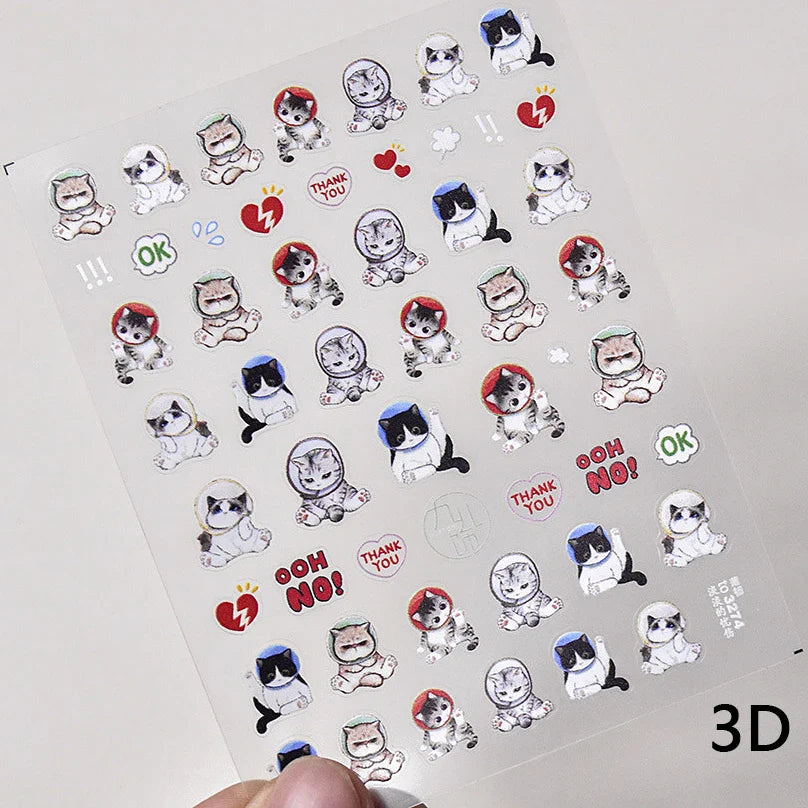 Lovely Dog Cat Animal Bunny 3D Soft Embossed Relief Self Adhesive Nail Art Stickers Cute Pretty Puppy Kitty Star Manicure Decals (ONLINE ORDER ONLY)