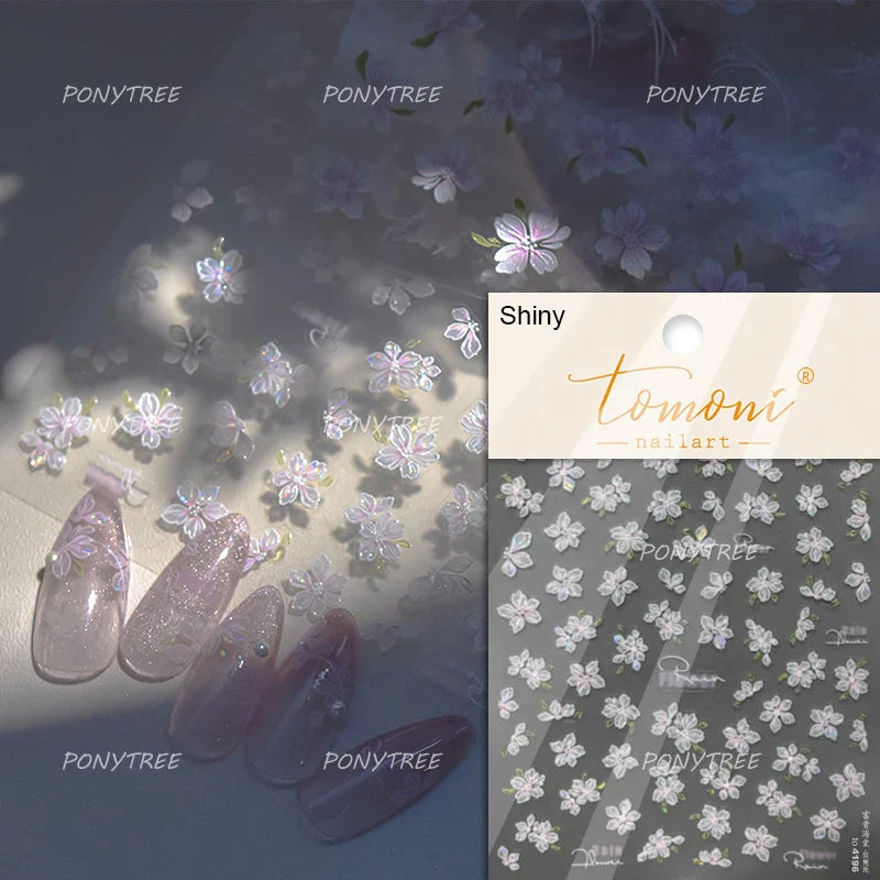 Pink Peach Blossom Flower White Pear Romantic Archaistic Swallow Window Adhesive Nail Art Stickers Rhinestone Manicure Decals (ONLINE ORDER ONLY)