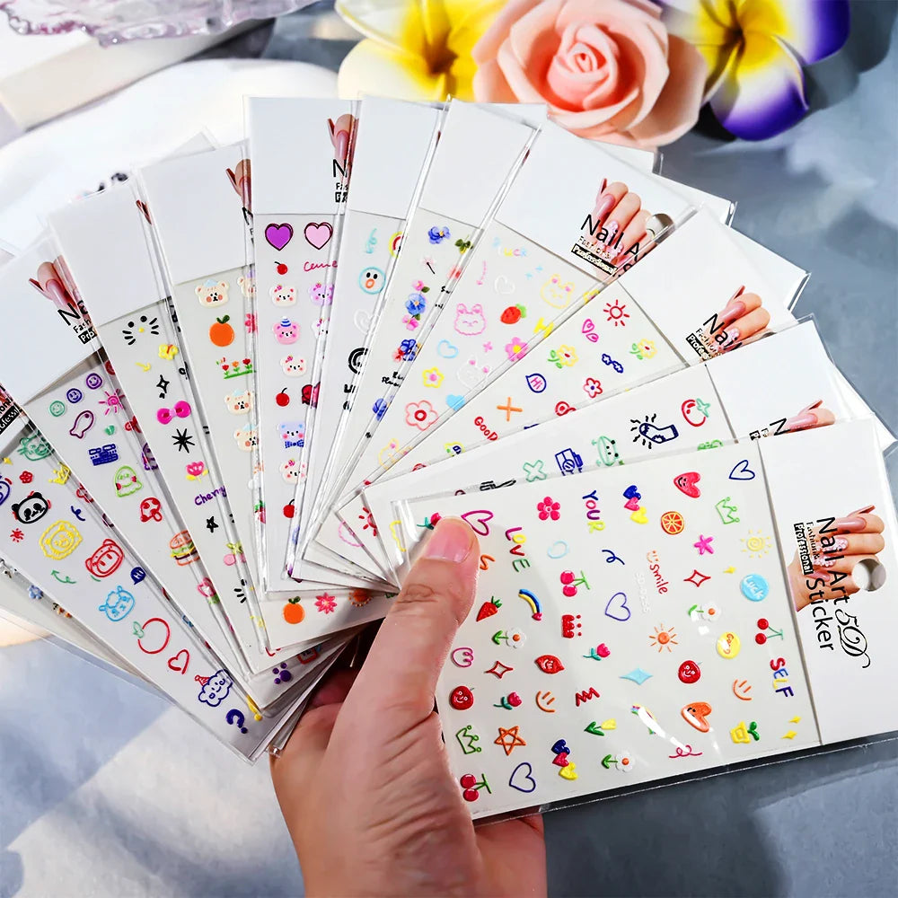 1 Sheet 5D Embossed Nail Art Stickers Graffiti Heart Flower Design Nail Art Decals Self-Adhesive DIY Manicure Nail Art Supplies* (ONLINE ORDER ONLY)