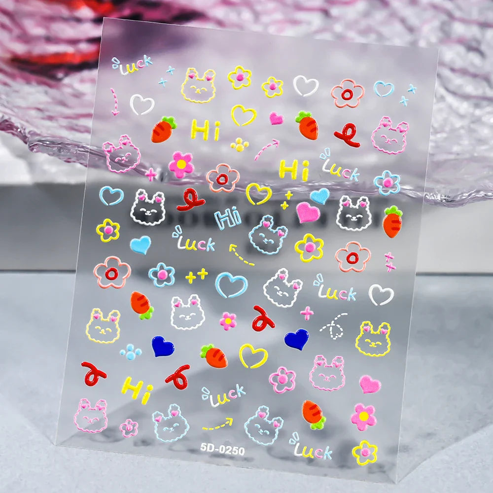 1 Sheet 5D Embossed Nail Art Stickers Graffiti Heart Flower Design Nail Art Decals Self-Adhesive DIY Manicure Nail Art Supplies* (ONLINE ORDER ONLY)