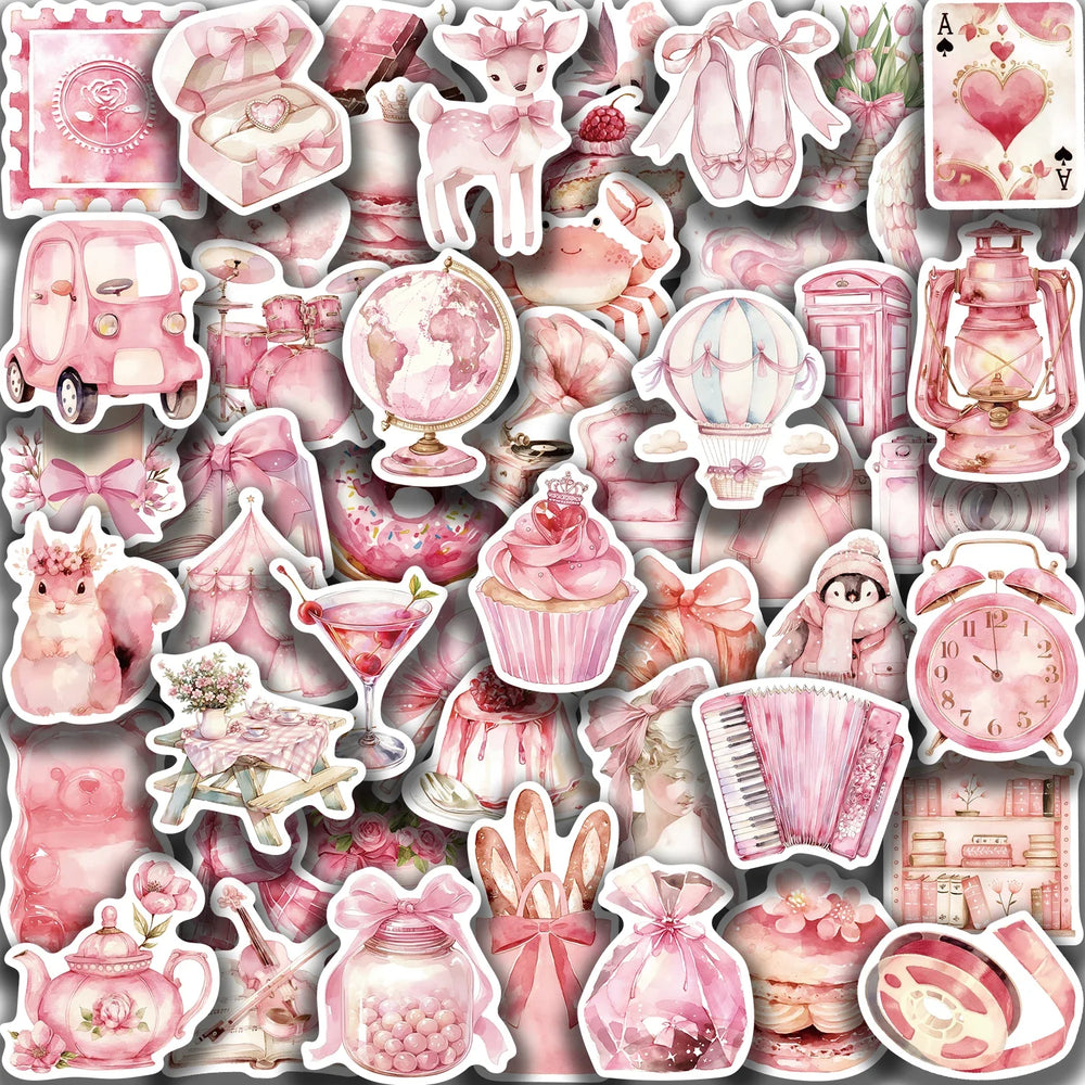 50pcs Pink Aesthetics Stickers Vinyl Decals DIY Skateboard Phone Laptop Car Luggage Bike Cool Waterproof Sticker (ONLINE ORDER ONLY)