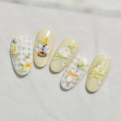 Oil Painting Style Rose Camellia Flower Vase Romantic Candle Holder Bowknot Embossed Adhesive Nail Art Stickers Manicure Decals (ONLINE ORDER ONLY)