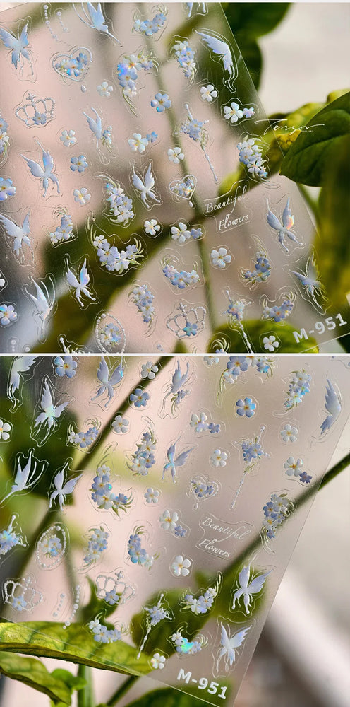 Pretty White Butterfly Flower Wreath Love Heart Crown Corsage Corolla Garland Delicate Adhesive Nail Art Sticker Manicure Decals (ONLINE ORDER ONLY)