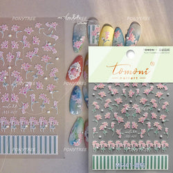Orchid Daisy Chrysanthemum Peach Blossom Lotus Flower Vase Floral Art Fan Wintersweet Adhesive Nail Art Stickers Manicure Decals (Online Order Only)