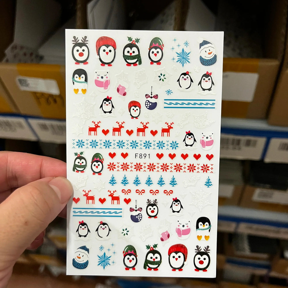 Merry Christmas Penguin Nail Art Sticker 3D Slider Deer Santa Claus Decal New Year Nail Decorations Sticker Manicure Accessories (ONLINE ORDER ONLY)