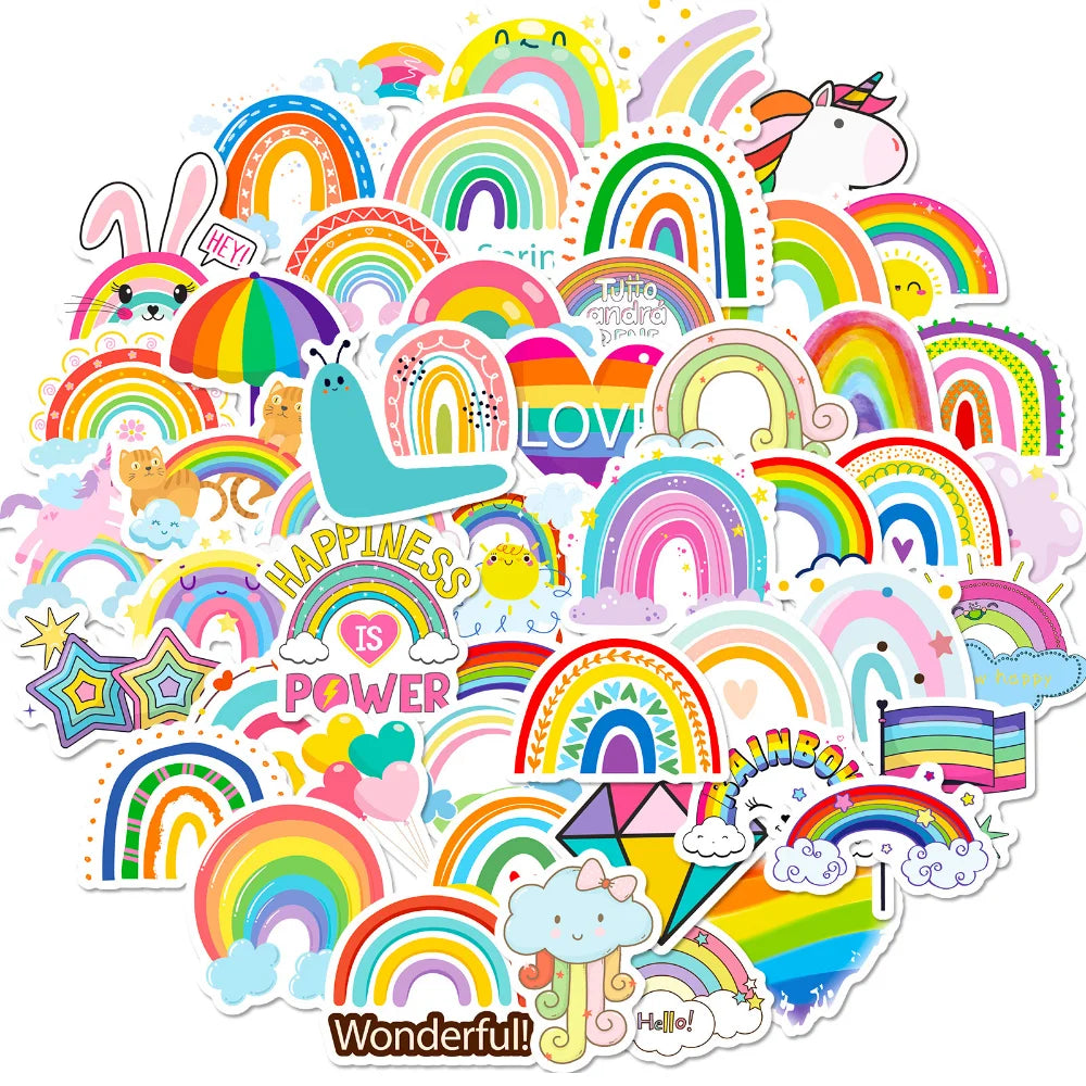 10/50Pcs Rainbow Bridge Cartoon Waterproof Stickers DIY Skateboard Fridge Motorcycle Luggage Cute Graffiti Sticker Decal Toy (ONLINE ORDER ONLY)