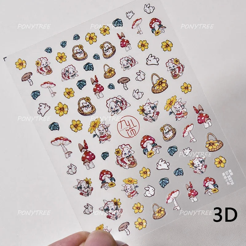 Cute Colored Mushrooms Water Bubbles Umbrella-shaped Plant Various Shapes Fungi Lovely Adhesive Nail Art Stickers Manicure Decal (ONLINE ORDER ONLY)