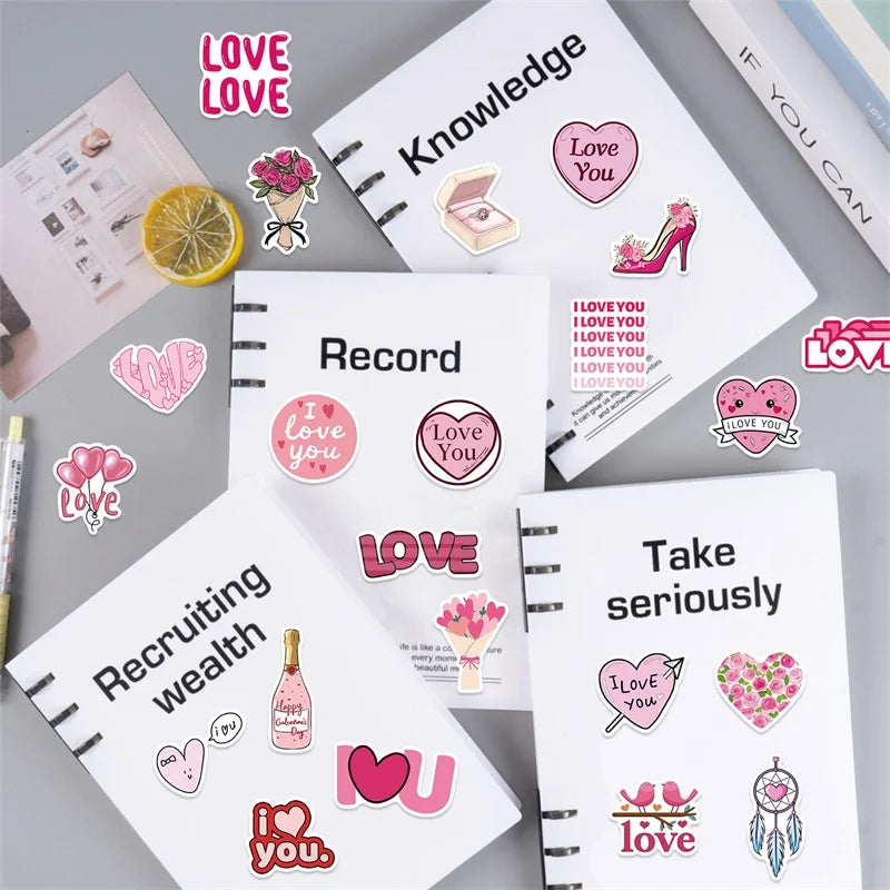 10/30/50PCS Cartoon I Love You Sticky PVC Sticker Aesthetic DIY Decoration Scrapbooking Hand Accounting Supplies for Kids (ONLINE ORDER ONLY)
