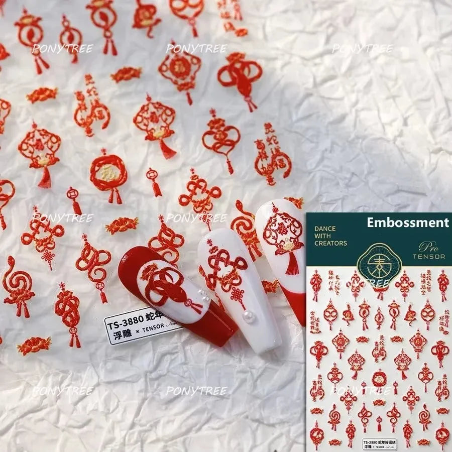 Yunjin Brocade Shawl Tassel Pendant Traditional Chinese Costumes and Ornaments Self Adhesive Nail Art Stickers Manicure Decals (ONLINE ORDER ONLY)