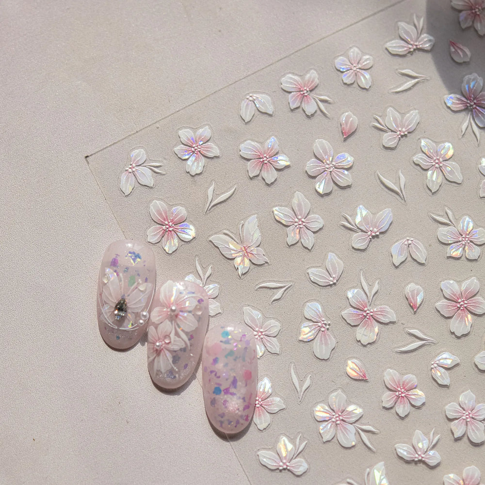 Embossed Flower Pink Butterfly Lucky Peach Blossom Chic Spring Petal 5D Soft Relief Adhesive Nail Art Stickers Manicure Decals (Online Order Only)