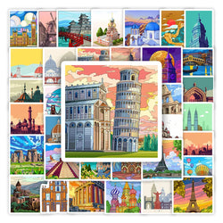 World Travel Landmark Famous Architecture Stickers DIY Toy Gift Decorative Decal for Journal Scrapbook Laptop Luggage Waterproof (ONLINE ORDER ONLY)