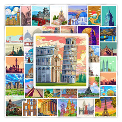World Travel Landmark Famous Architecture Stickers DIY Toy Gift Decorative Decal for Journal Scrapbook Laptop Luggage Waterproof (ONLINE ORDER ONLY)