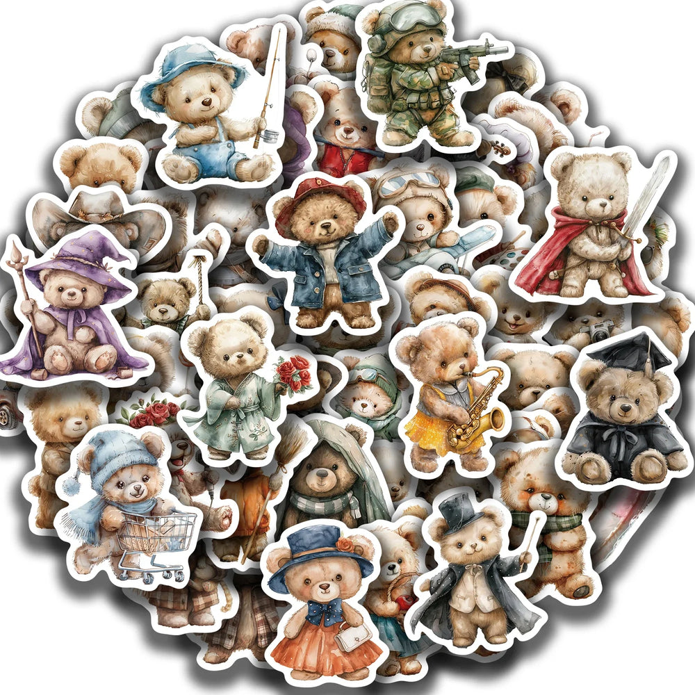 55Pcs Cute Teddy Bear Stickers Decoration for Laptop Cup Phone Case Helmet Luggage Cartoon Creative DIY Waterproof Vinyl Sticker (ONLINE ORDER ONLY)
