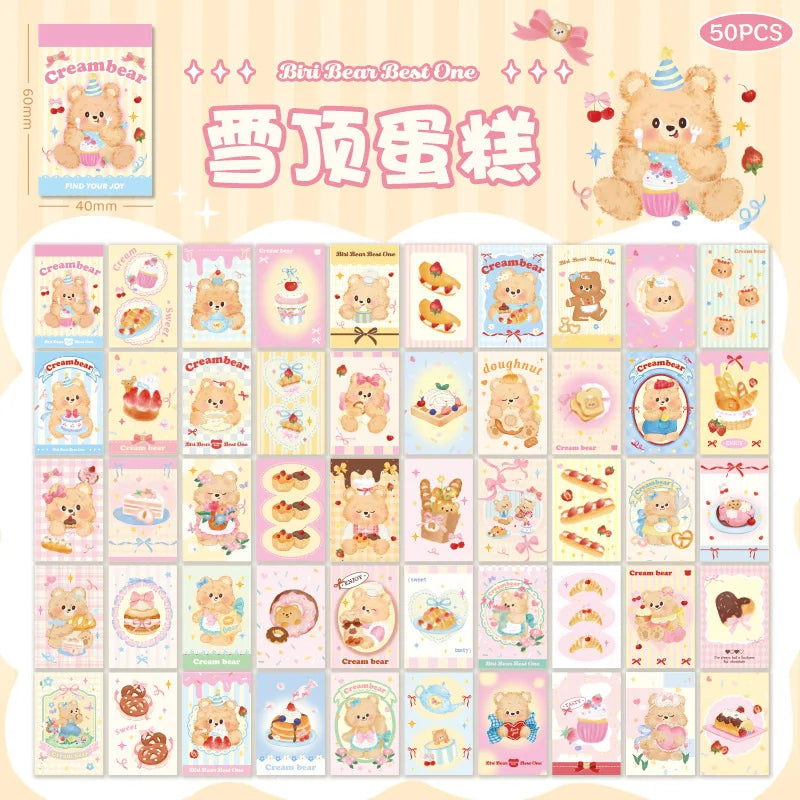 50piece/book Retro Cute Cream Bear Sticker for Phone Camera Journal Postcard DIY Kawaii Decoration Sticker Gift (ONLINE ORDER ONLY)