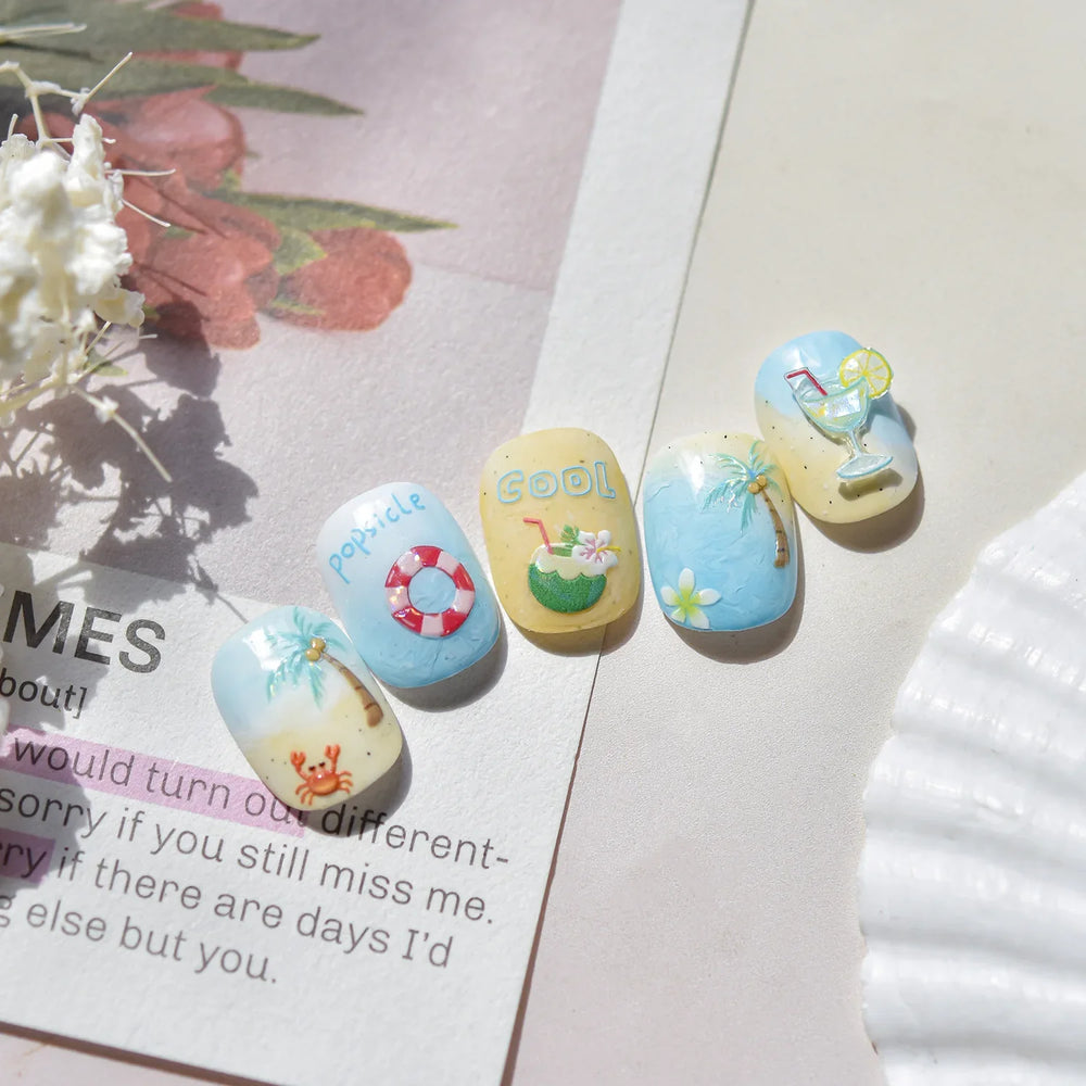 Summer Beach Bikini Watermelon Strawberry Ice Cream Soda Coconut Tree Fan Juice Crab Nail Art Decoration Stickers Manicure Decal (ONLINE ORDER ONLY)