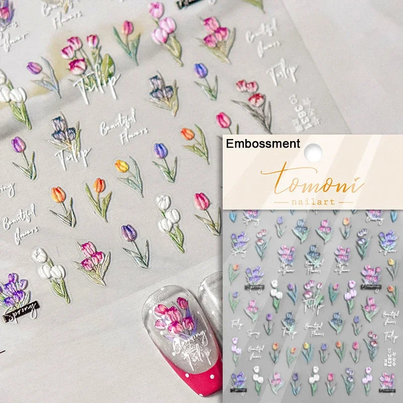 Hummingbird Iris Butterfly Peony Rose Tulip Daisy Lily Flowers Morning Glory Pearl Rhinestones Nail Art Sticker Decoration Decal (ONLINE ORDER ONLY)