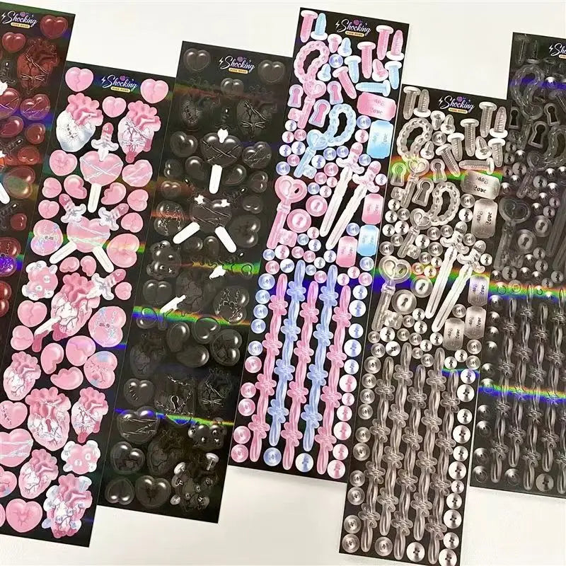 Korean Ins Dark Skull Love Key Chain Sticker Scrapbooking Photo Frame Handmade Stationery Decorative Kawaii Stickers Art Supply (ONLINE ORDER ONLY)