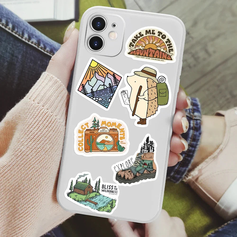 Outdoor Hiking Camping Stickers Forests Mountains DIY Toy Decorative Graffiti Decal for Phone Luggage Laptop Bottles Waterproof (ONLINE ORDER ONLY)
