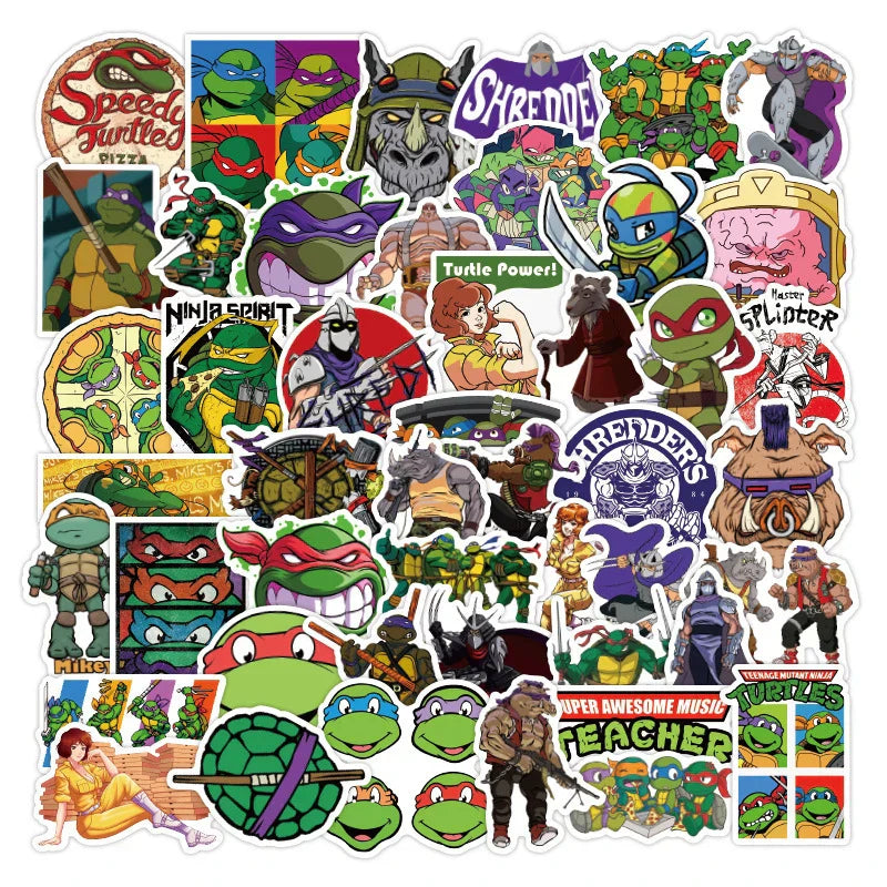 New 50PCS Ninja Turtles TMNT Anime Stickers Kawaii Cartoon Cute Aesthetic Decal Decoration Laptop Motorcycle Luggage Car Sticker (ONLINE ORDER ONLY)