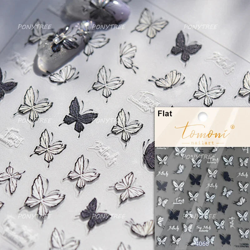 Blue Purple Tulip Flower Butterfly Garden Blossom Floral Charming Delicate 5D Relief Adhesive Nail Art Stickers Manicure Decals (ONLINE ORDER ONLY)